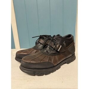 Polo Ralph Lauren Mens Duck Boots Leather Lace Up Buckle Strap Brown Black 13D